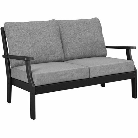 POLYWOOD Braxton Black Deep Seating Settee with Grey Mist Cushions 6334502BL480